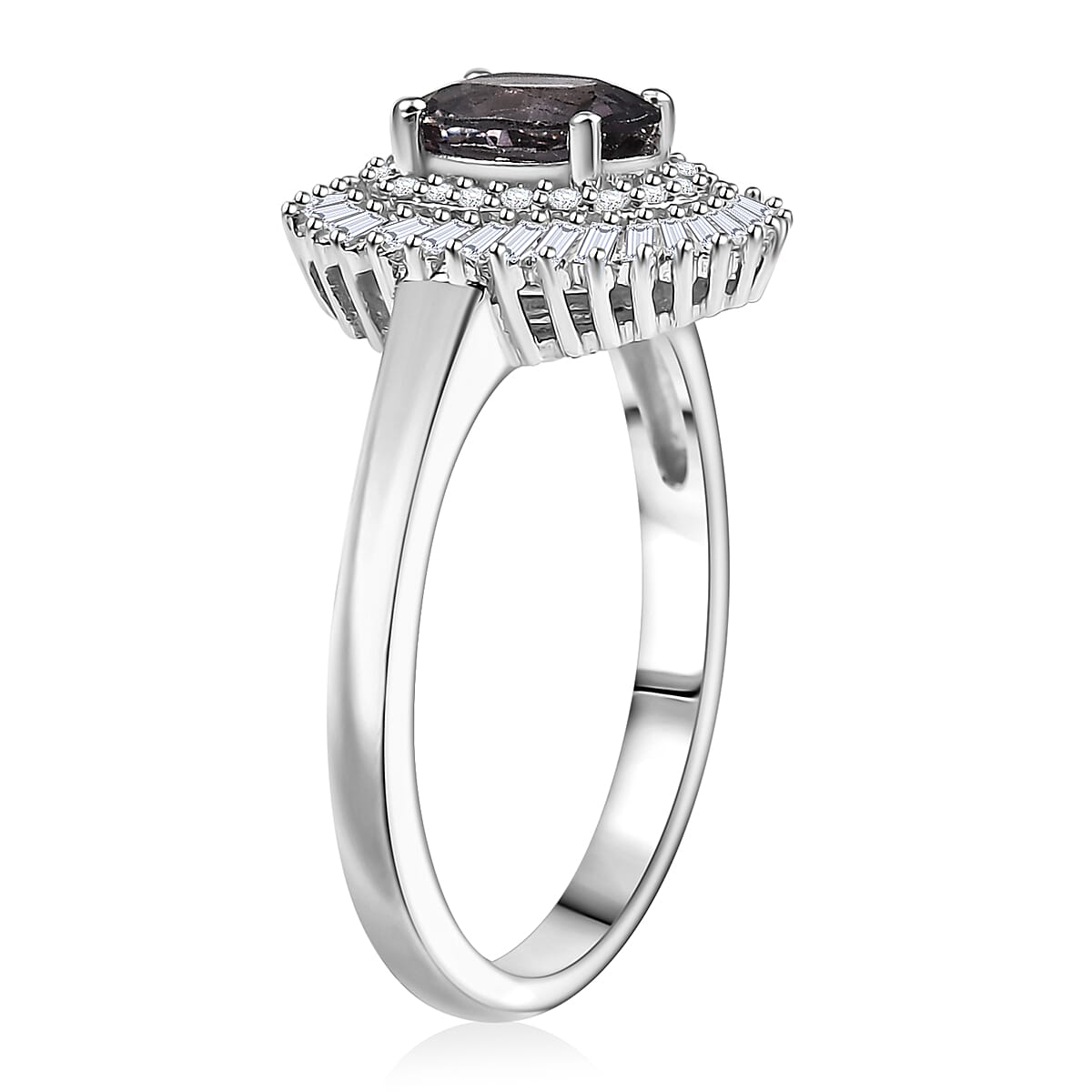 D'Joy Royal Lavender Spinel and Diamond 1.20 ctw Floral Ring in Rhodium Over Sterling Silver (Size 10.0)