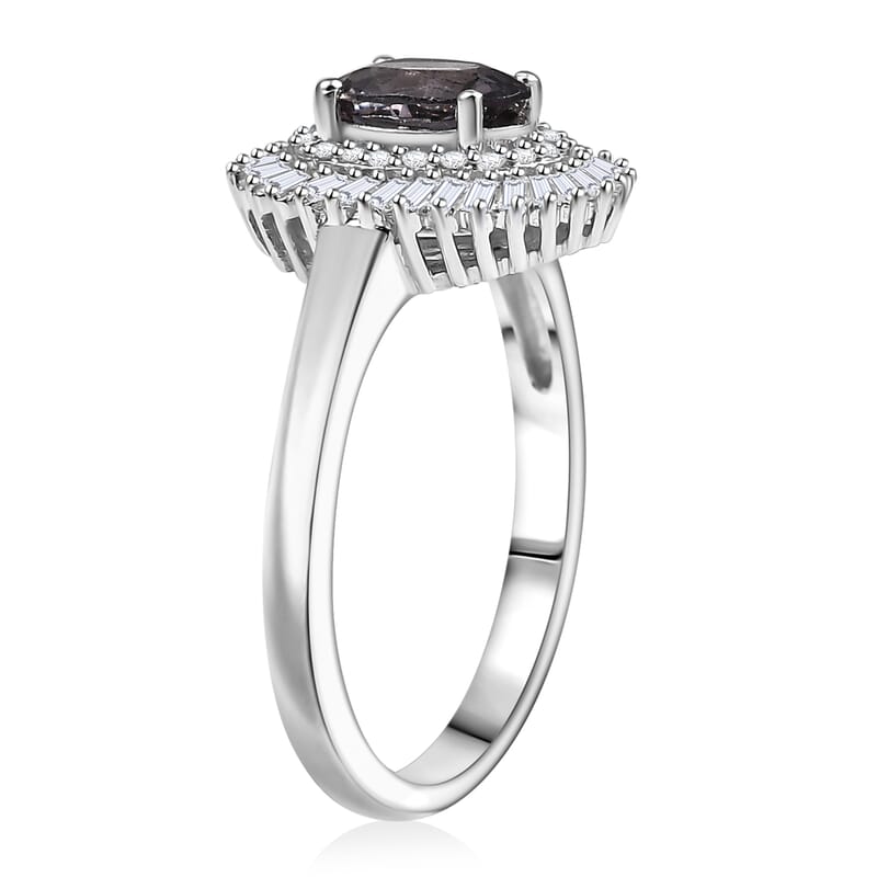 D'Joy Royal Lavender Spinel and Diamond 1.20 ctw Floral Ring in Rhodium Over Sterling Silver (Size 10.0)