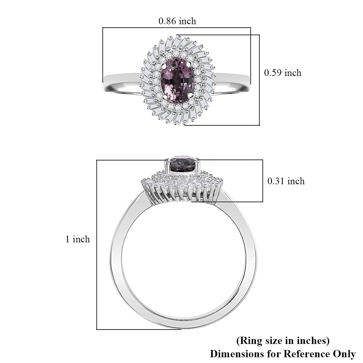 D'Joy Royal Lavender Spinel and Diamond 1.20 ctw Floral Ring in Rhodium Over Sterling Silver (Size 10.0)