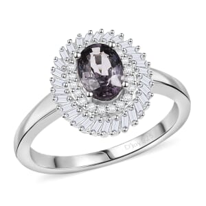D'Joy Royal Lavender Spinel and Diamond 1.20 ctw Floral Ring in Rhodium Over Sterling Silver (Size 7.0)
