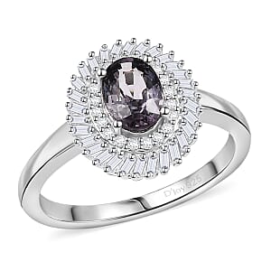 D'Joy Royal Lavender Spinel and Diamond 1.20 ctw Floral Ring in Rhodium Over Sterling Silver (Size 8.0)