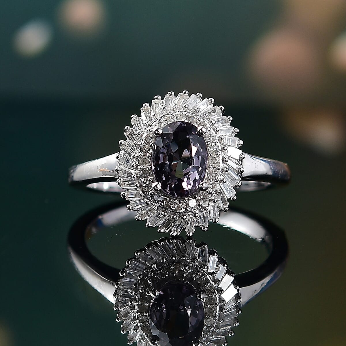 D'Joy Royal Lavender Spinel and Diamond 1.20 ctw Floral Ring in Rhodium Over Sterling Silver (Size 9.0) image number 1