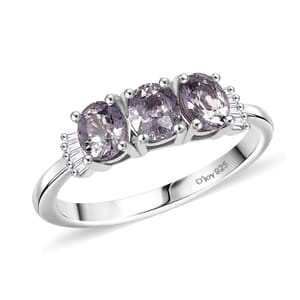D'Joy Royal Lavender Spinel and Diamond 1.30 ctw Trilogy Ring in Rhodium Over Sterling Silver (Size 10.0)