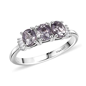 D'Joy Royal Lavender Spinel and Diamond 1.30 ctw Trilogy Ring in Rhodium Over Sterling Silver (Size 6.0)
