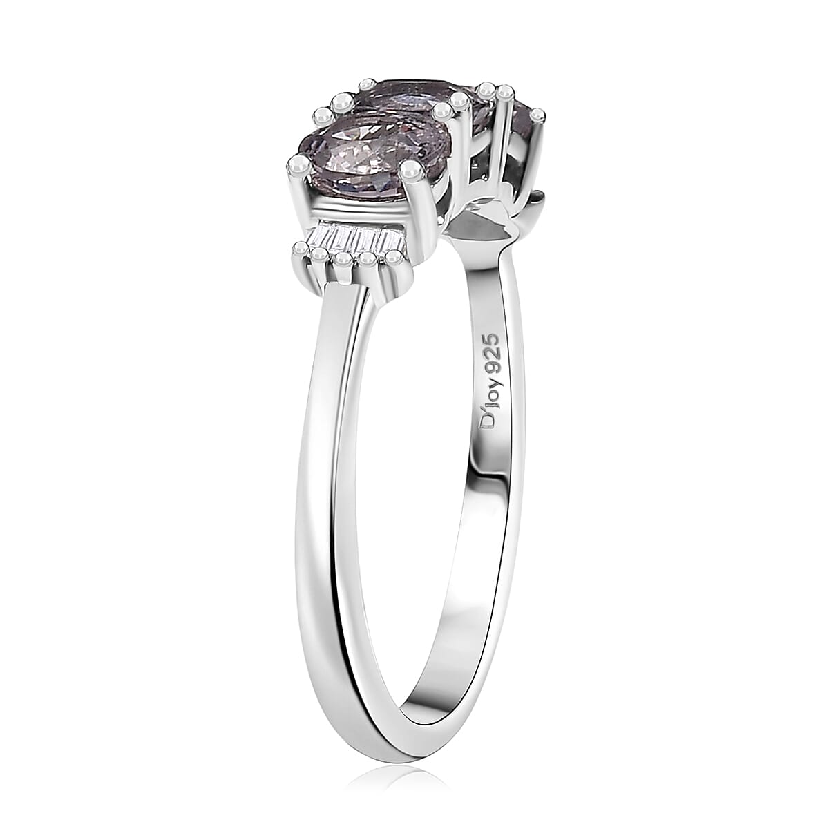 D'Joy Royal Lavender Spinel and Diamond 1.30 ctw Trilogy Ring in Rhodium Over Sterling Silver (Size 9.0) image number 3