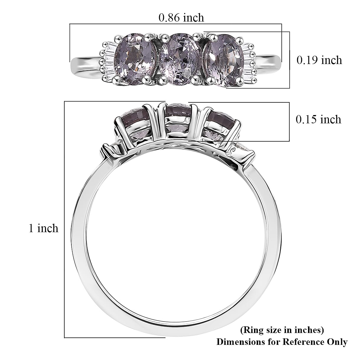 D'Joy Royal Lavender Spinel and Diamond 1.30 ctw Trilogy Ring in Rhodium Over Sterling Silver (Size 9.0) image number 5