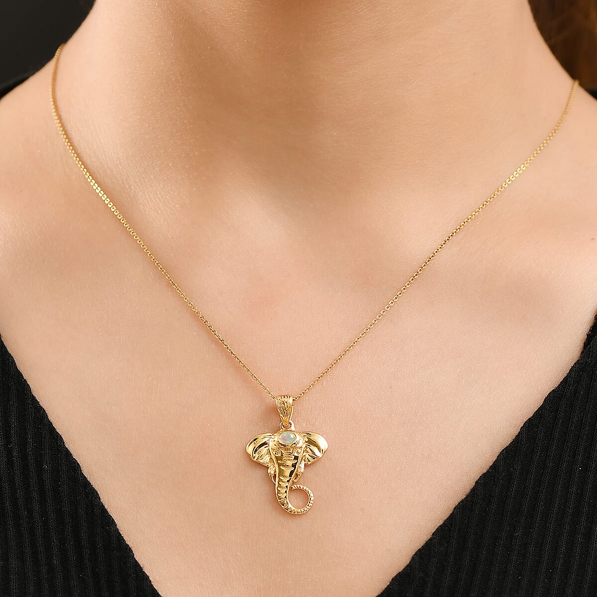 D'Joy Premium Ethiopian Welo Opal 0.10 ctw Pendant without Chain in 18K Vermeil YG Over Sterling Silver image number 2