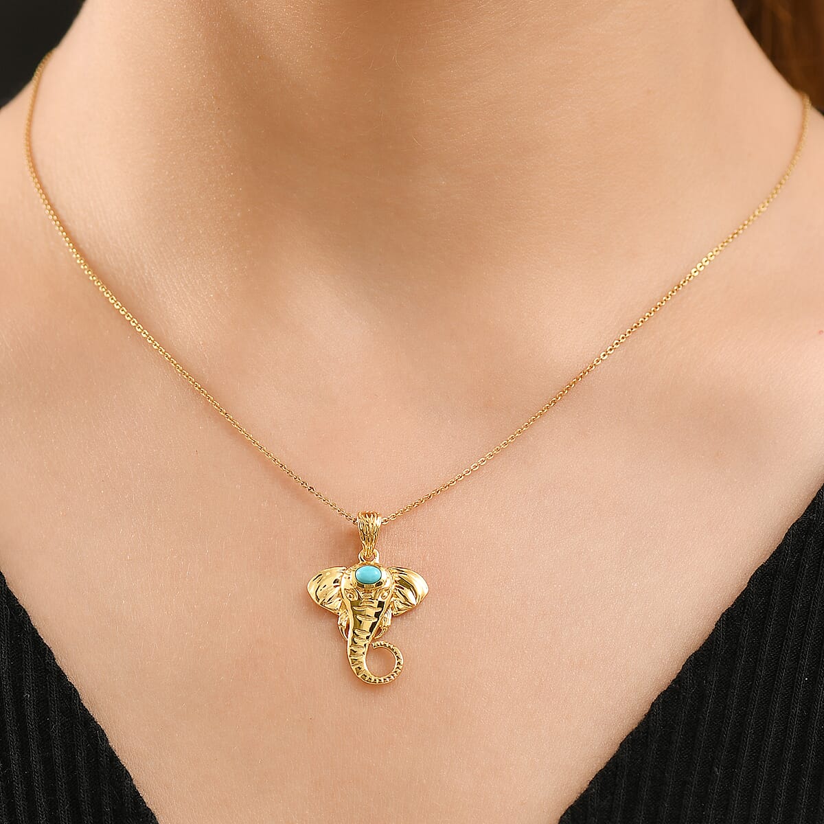 D'Joy Sleeping Beauty Turquoise 0.20 ctw Fancy Pendant without Chain in 18K Vermeil Yellow Gold Over Sterling Silver image number 2