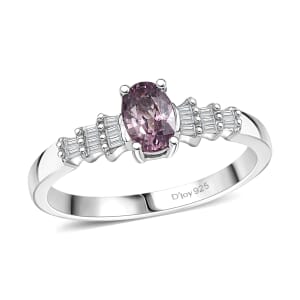 D'Joy Royal Lavender Spinel and Diamond 0.65 ctw Ruffled Collar Ring in Rhodium Over Sterling Silver (Size 10.0)