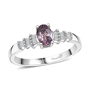 D'Joy Royal Lavender Spinel and Diamond 0.65 ctw Ruffled Collar Ring in Rhodium Over Sterling Silver (Size 6.0)
