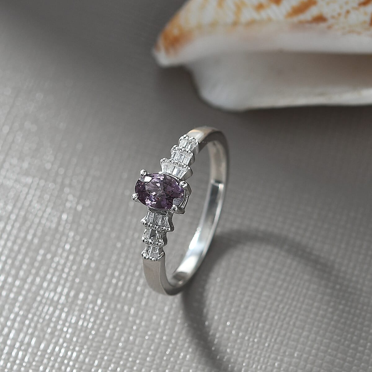 D'Joy Royal Lavender Spinel and Diamond 0.65 ctw Ruffled Collar Ring in Rhodium Over Sterling Silver (Size 6.0) image number 1