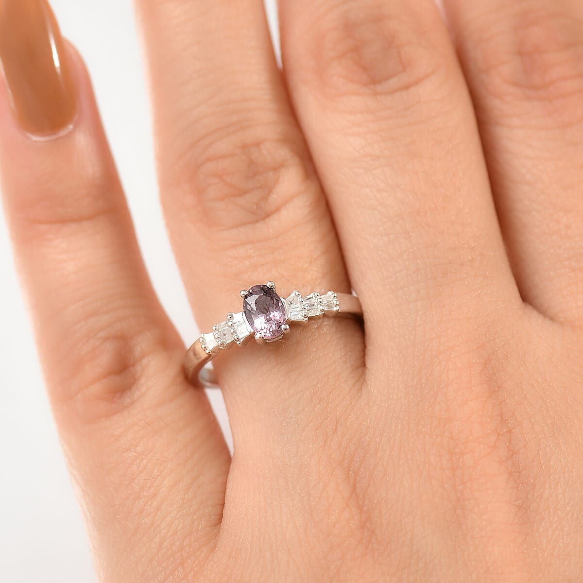 D'Joy Royal Lavender Spinel and Diamond 0.65 ctw Ruffled Collar Ring in Rhodium Over Sterling Silver (Size 6.0) image number 2
