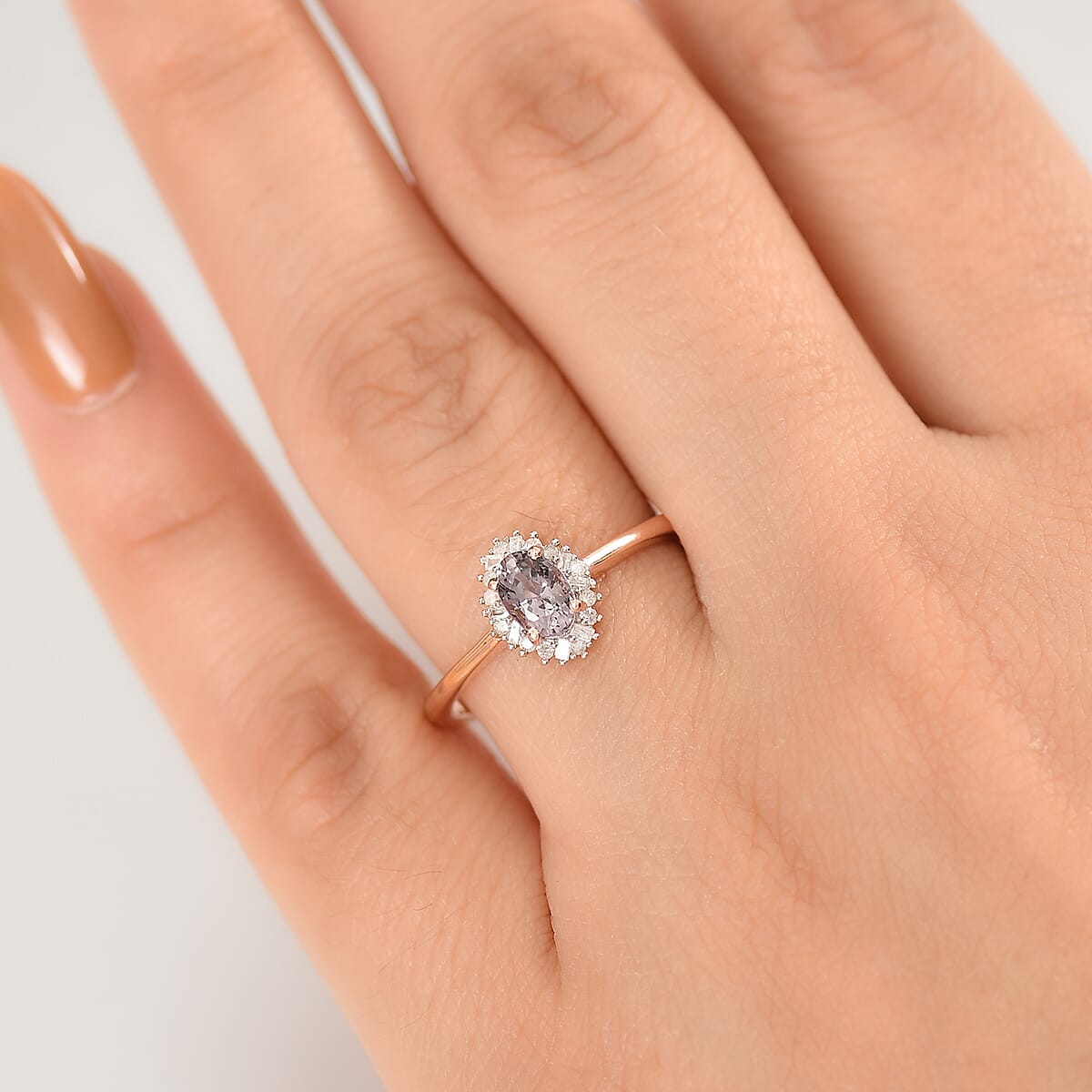 D'Joy Royal Lavender Spinel and Diamond 0.65 ctw Celestial Halo Ring in 18K Vermeil Rose Gold Over Sterling Silver (Size 7.0) image number 2