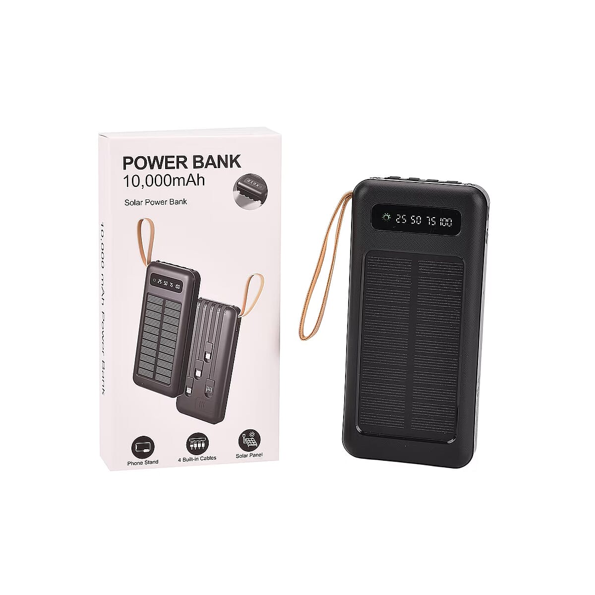 Black Power Bank with Emergency LED Torch and 4 Built-in Cables (10000mAh) image number 0
