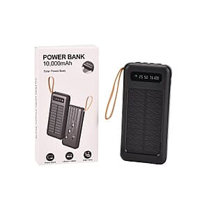 Black Power Bank with Emergency LED Torch and 4 Built-in Cables (10000mAh)