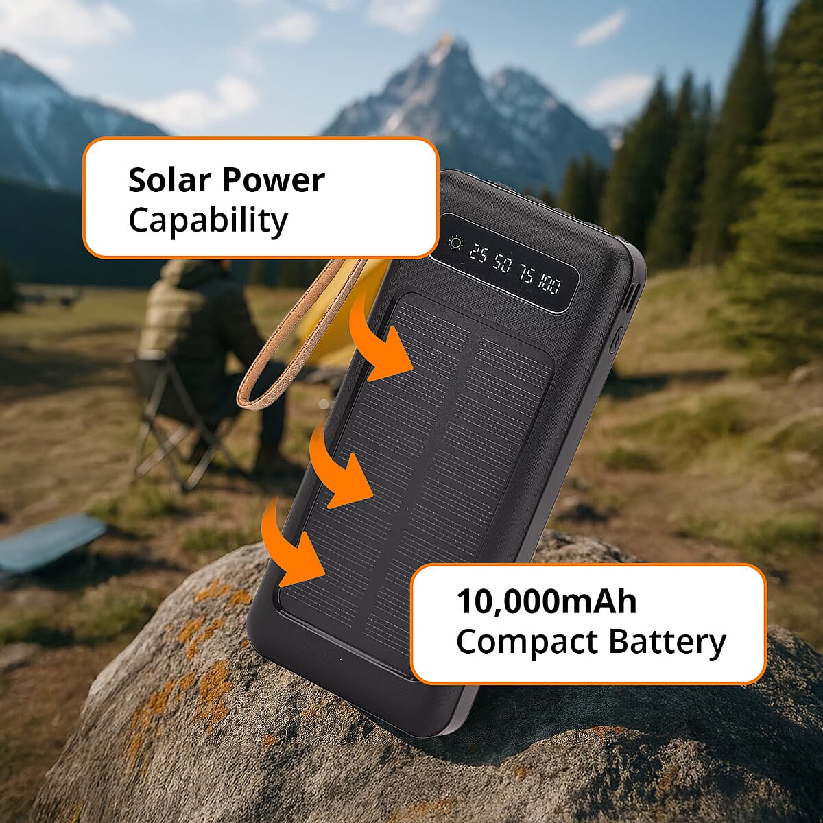 Black Power Bank with Emergency LED Torch and 4 Built-in Cables (10000mAh) image number 2