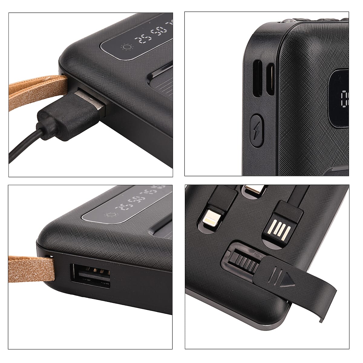Black Power Bank with Emergency LED Torch and 4 Built-in Cables (10000mAh) image number 5