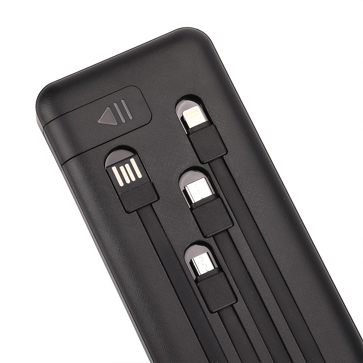 Black Power Bank with Emergency LED Torch and 4 Built-in Cables (10000mAh) image number 6