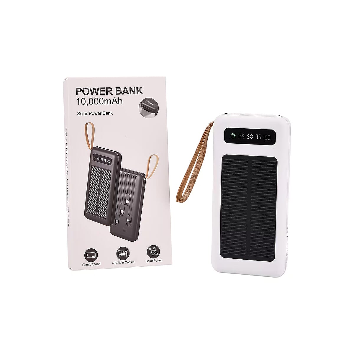 White Power Bank with Emergency LED Torch and 4 Built-in Cables (10000mAh) image number 0