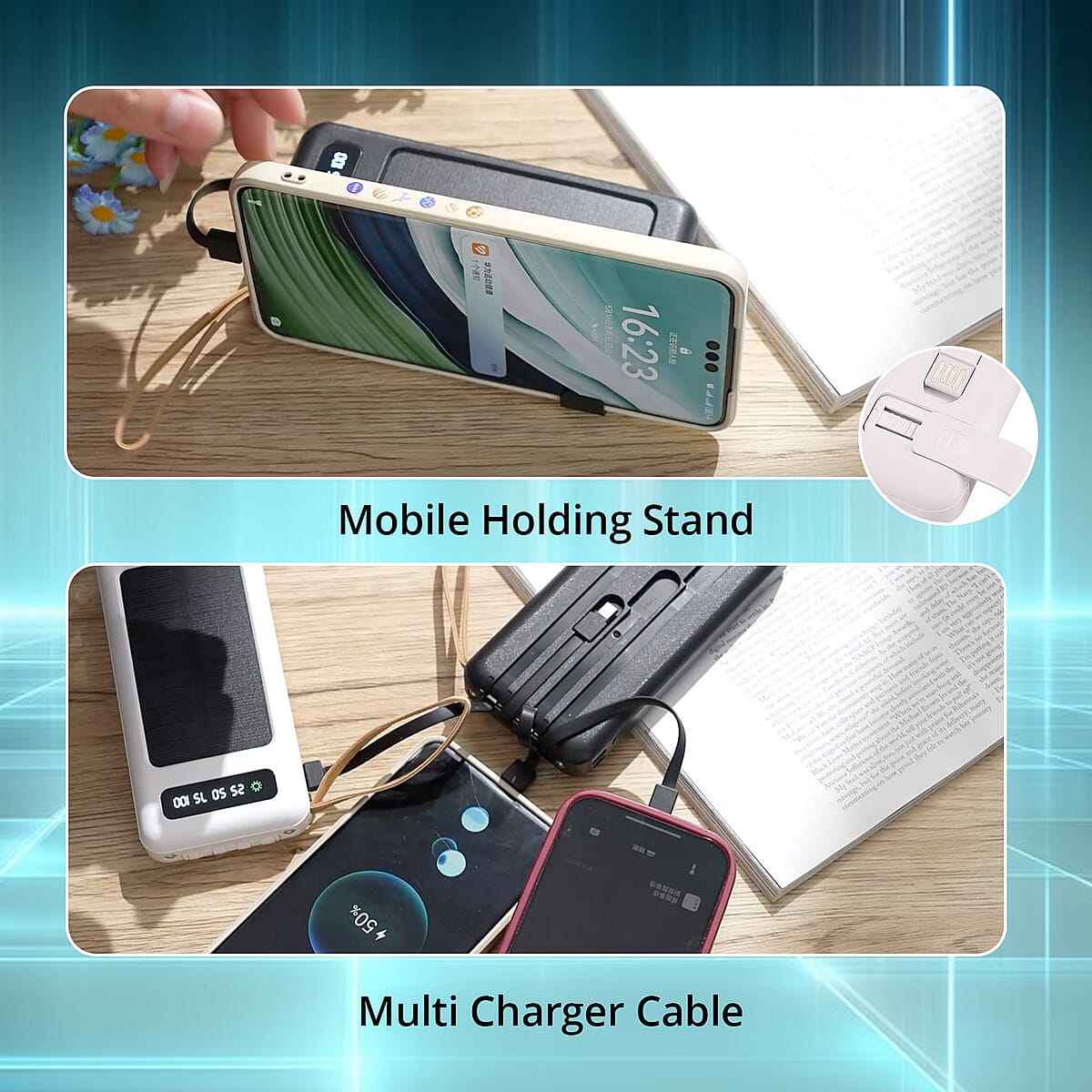 White Power Bank with Emergency LED Torch and 4 Built-in Cables (10000mAh) image number 3