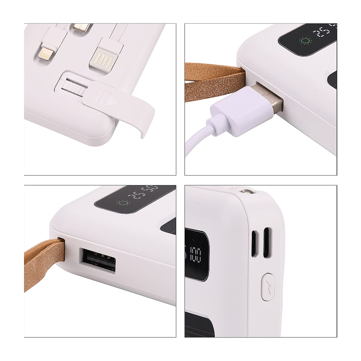 White Power Bank with Emergency LED Torch and 4 Built-in Cables (10000mAh) image number 5