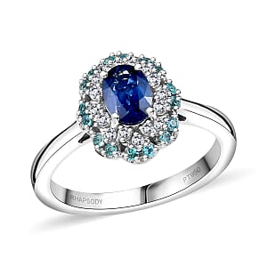 Certified & Appraised Rhapsody 950 Platinum AAAA Ceylon Blue Sapphire, Paraiba Tourmaline and Diamond (E-F, VS) (0.24 cts) Ring (Size 11.5) (8 g) 1.50 ctw