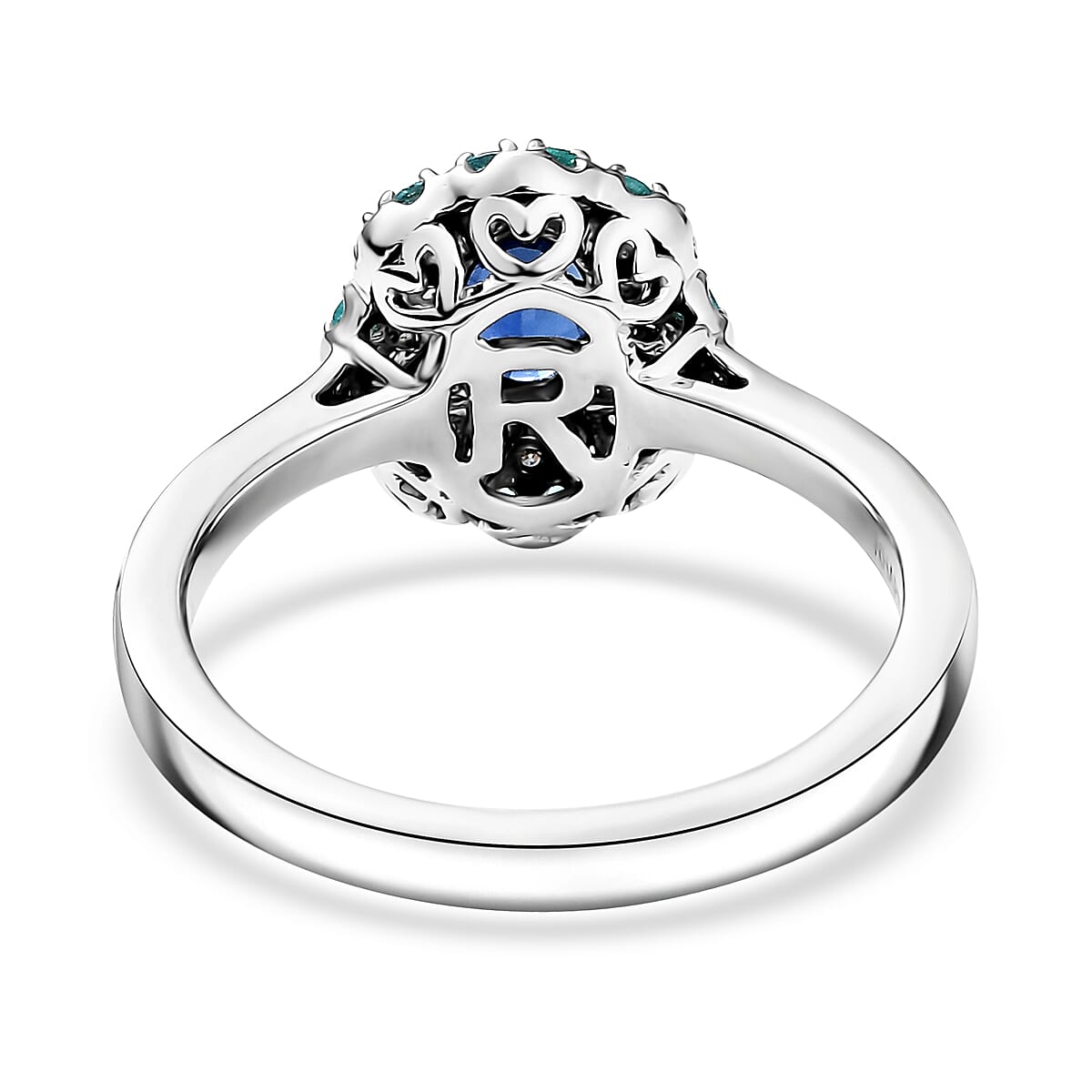 Certified & Appraised Rhapsody 950 Platinum AAAA Ceylon Blue Sapphire, Paraiba Tourmaline and Diamond (E-F, VS) (0.24 cts) Ring (Size 7.5) (8 g) 1.50 ctw image number 4