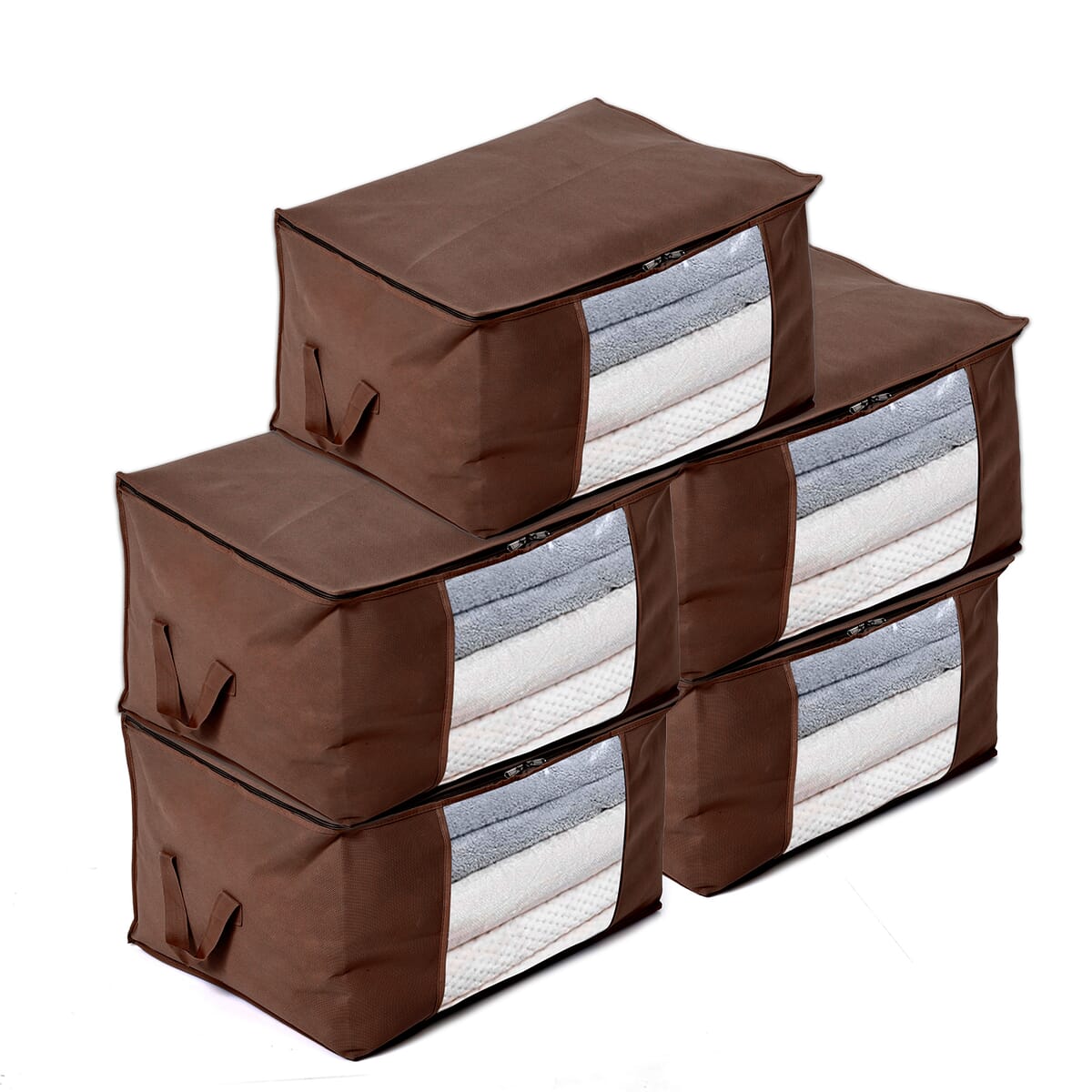 Ankur's Treasure Chest Set of 5 Brown Non-Woven Fabric Storage Bag with Clear Window (13.7"x23.6"x16.9") image number 0