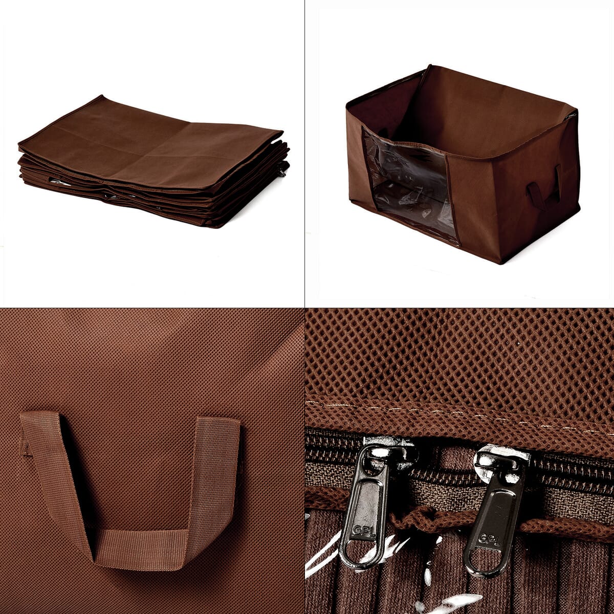 Ankur's Treasure Chest Set of 5 Brown Non-Woven Fabric Storage Bag with Clear Window (13.7"x23.6"x16.9") image number 5