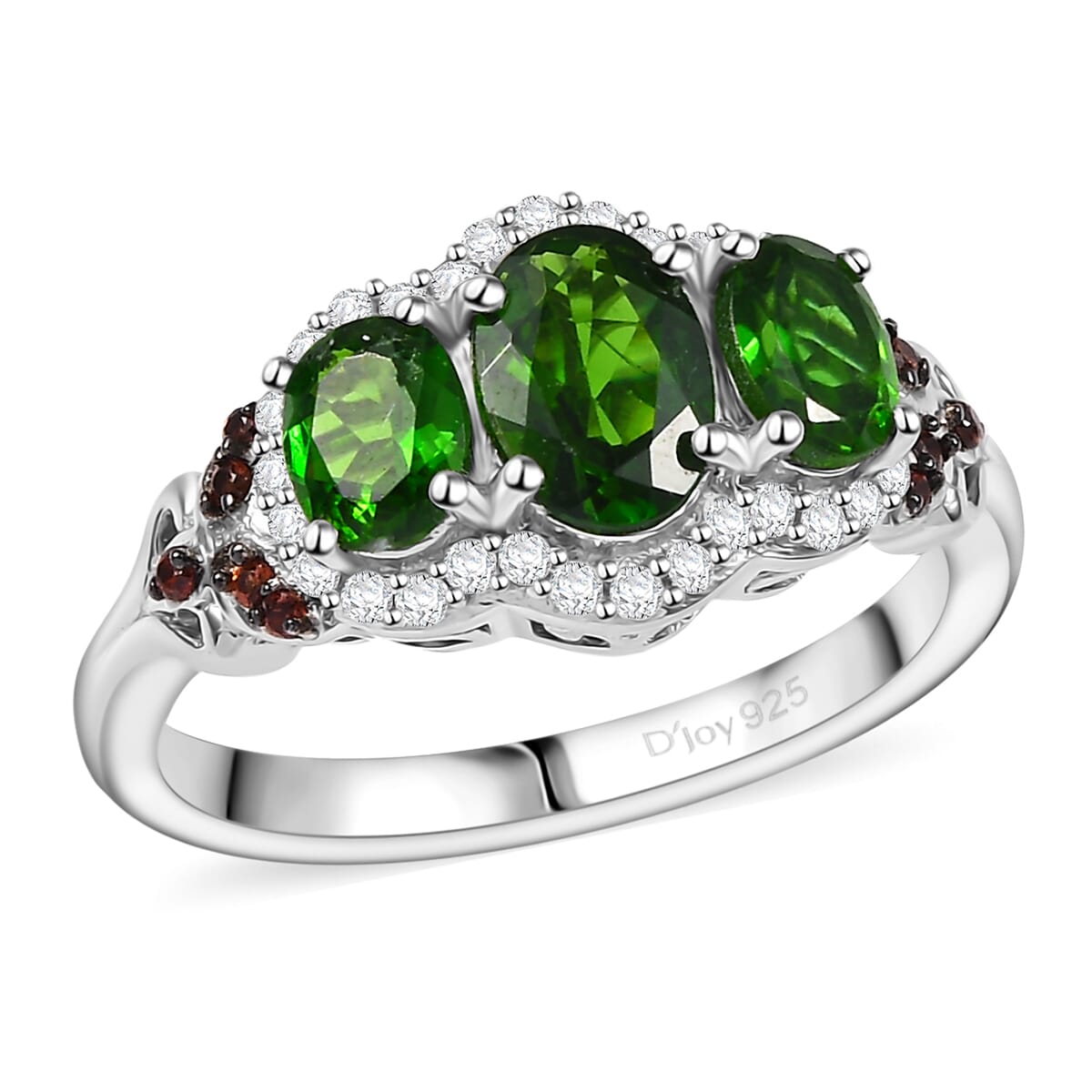 D'Joy Chrome Diopside, Brown and White Zircon 2.00 ctw Ring in Rhodium Over Sterling Silver (Size 10.0) image number 0