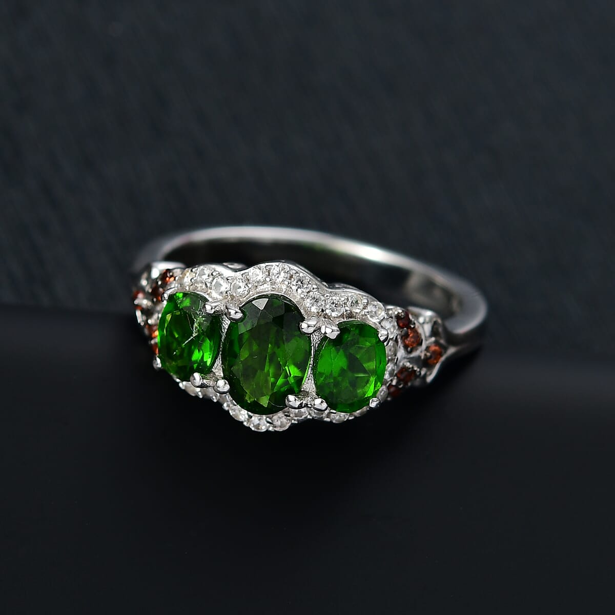 D'Joy Chrome Diopside, Brown and White Zircon 2.00 ctw Ring in Rhodium Over Sterling Silver (Size 10.0) image number 1