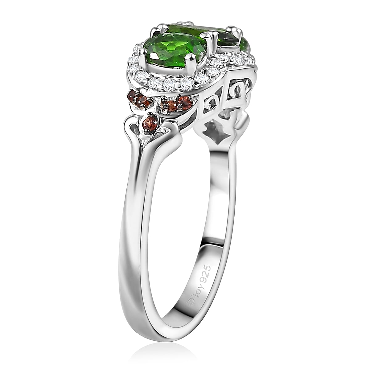 D'Joy Chrome Diopside, Brown and White Zircon 2.00 ctw Ring in Rhodium Over Sterling Silver (Size 5.0) image number 3