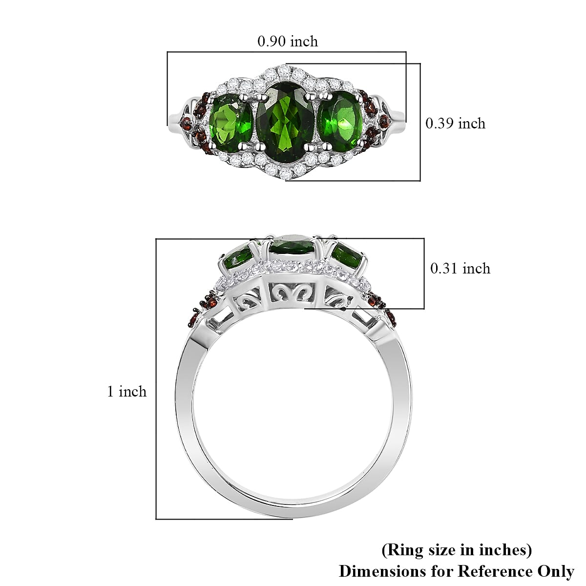 D'Joy Chrome Diopside, Brown and White Zircon 2.00 ctw Ring in Rhodium Over Sterling Silver (Size 5.0) image number 5