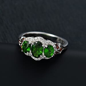 D'Joy Chrome Diopside, Brown and White Zircon 2.00 ctw Ring in Rhodium Over Sterling Silver (Size 7.0)