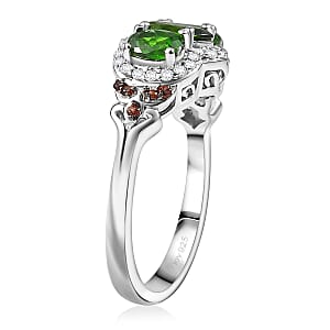 D'Joy Chrome Diopside, Brown and White Zircon 2.00 ctw Ring in Rhodium Over Sterling Silver (Size 7.0)