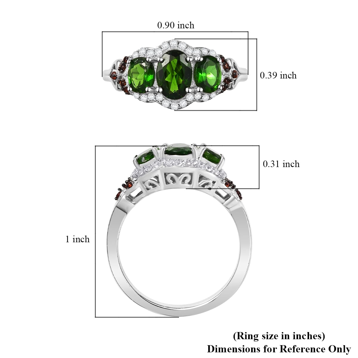 D'Joy Chrome Diopside, Brown and White Zircon 2.00 ctw Ring in Rhodium Over Sterling Silver (Size 7.0) image number 5