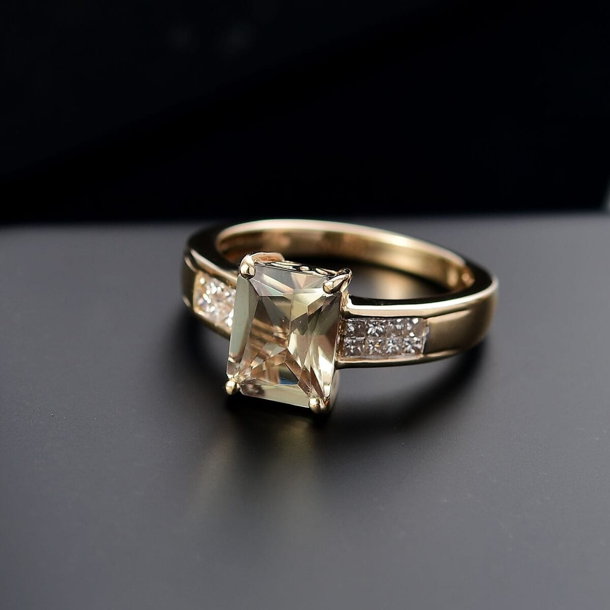 Luxoro AAA Turkizite and Diamond I2 2.90 ctw Art Deco Ring in 10K Yellow Gold (Size 10.0) image number 1