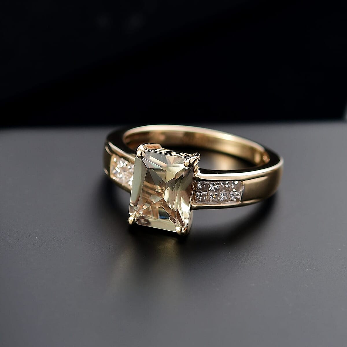 Luxoro AAA Turkizite and Diamond I2 2.90 ctw Art Deco Ring in 10K Yellow Gold (Size 8.0) image number 1
