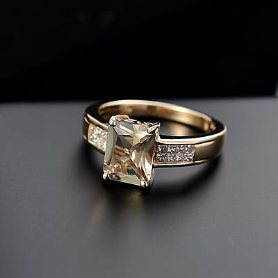 Luxoro AAA Turkizite and Diamond I2 2.90 ctw Art Deco Ring in 10K Yellow Gold (Size 8.0)