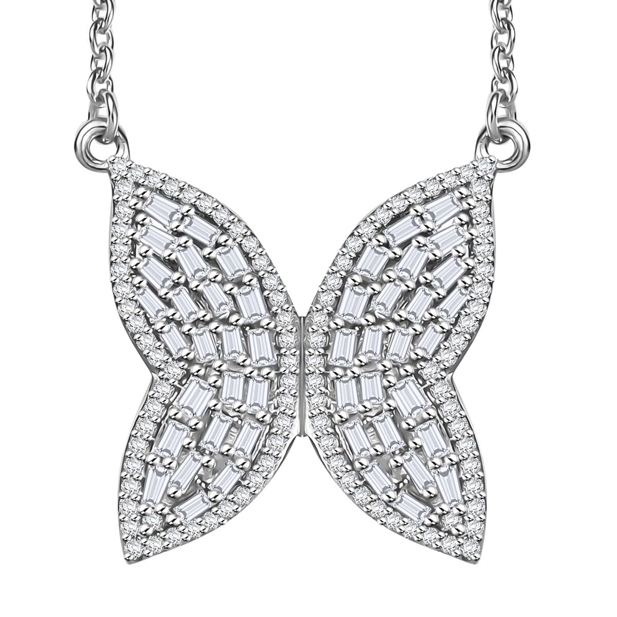 GP Trionfo Collection Diamond 1.00 ctw Butterfly Necklace in Rhodium Over Sterling Silver 18 Inches image number 0