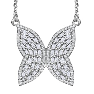 GP Trionfo Collection Diamond 1.00 ctw Butterfly Necklace in Rhodium Over Sterling Silver 18 Inches
