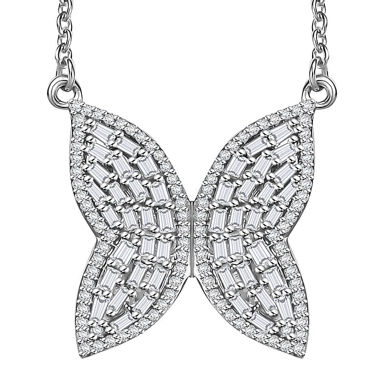 GP Trionfo Collection Diamond 1.00 ctw Butterfly Necklace in Rhodium Over Sterling Silver 18 Inches