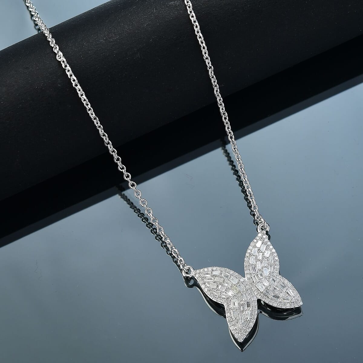 GP Trionfo Collection Diamond 1.00 ctw Butterfly Necklace in Rhodium Over Sterling Silver 18 Inches image number 1