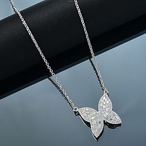 GP Trionfo Collection Diamond 1.00 ctw Butterfly Necklace in Rhodium Over Sterling Silver 18 Inches