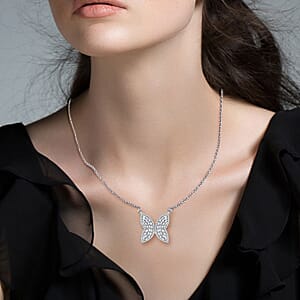 GP Trionfo Collection Diamond 1.00 ctw Butterfly Necklace in Rhodium Over Sterling Silver 18 Inches