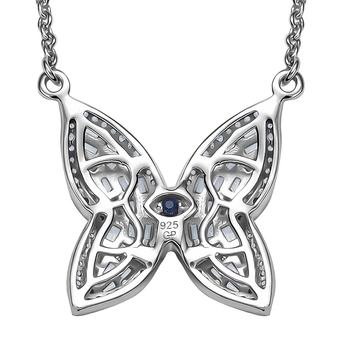 GP Trionfo Collection Diamond 1.00 ctw Butterfly Necklace in Rhodium Over Sterling Silver 18 Inches