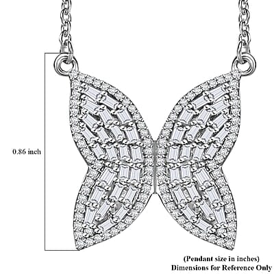 GP Trionfo Collection Diamond 1.00 ctw Butterfly Necklace in Rhodium Over Sterling Silver 18 Inches
