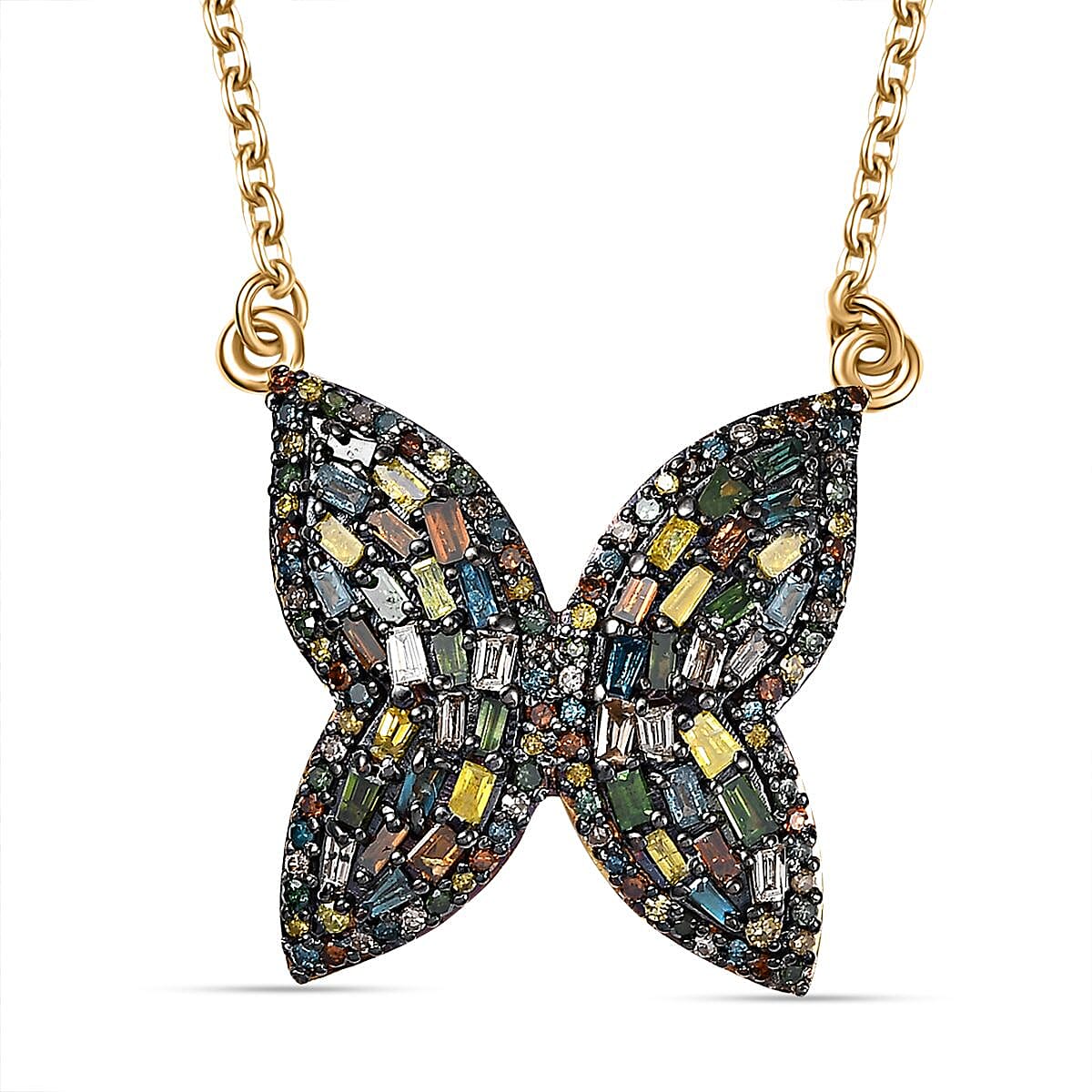 GP Trionfo Collection Multi Color Diamond 1.00 ctw Butterfly Necklace in 18K Vermeil Yellow Gold Over Sterling Silver 18 Inches image number 0