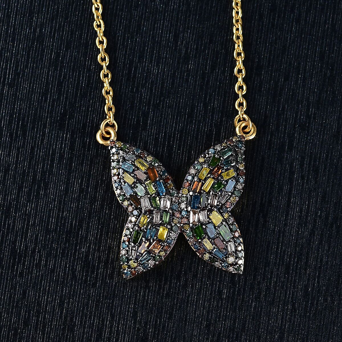 GP Trionfo Collection Multi Color Diamond 1.00 ctw Butterfly Necklace in 18K Vermeil Yellow Gold Over Sterling Silver 18 Inches image number 1