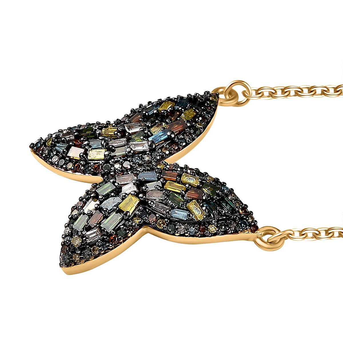 GP Trionfo Collection Multi Color Diamond 1.00 ctw Butterfly Necklace in 18K Vermeil Yellow Gold Over Sterling Silver 18 Inches image number 3